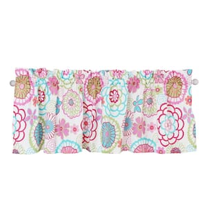 Flower Power Floral Colorful Bloom Multi-Color Pink Blue Green Orange Poly Cotton Window Valance (1-Piece)