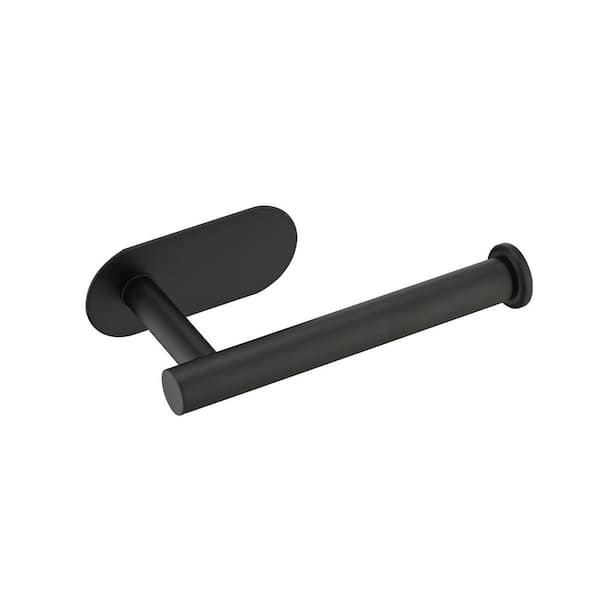 Wall-Mount Single Post Toilet Paper Holder, Stainless Steel Adhesive Toilet Roll Holder no Drilling in Matte Black