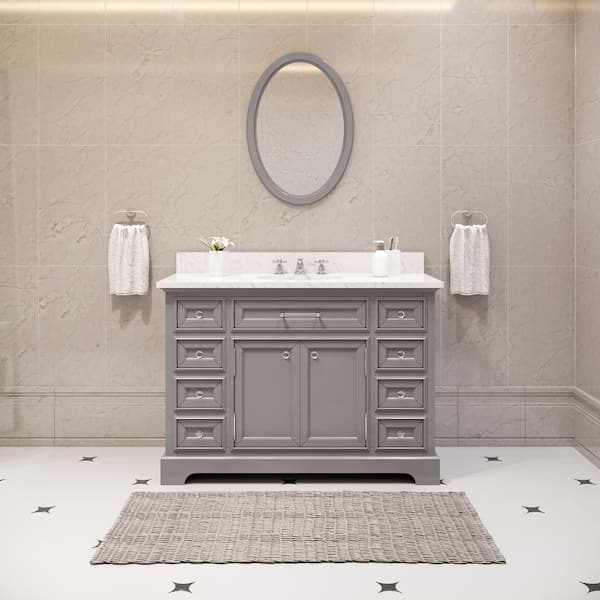 Water Creation 48 in. W x 21.5 in. D Vanity in Cashmere Grey with Marble Vanity Top in Carrara White and Chrome Faucet