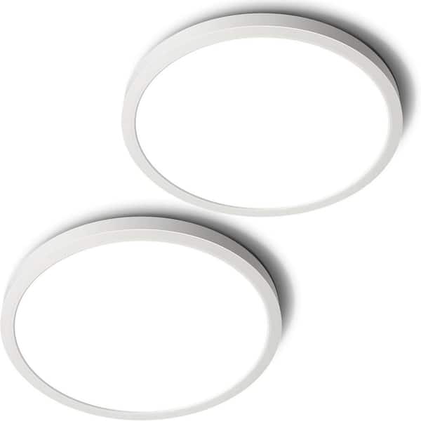 KOAOEIRS 12 in. White Ultra-Thin Low Profile Integrated LED Flush Mount Ceiling Lights 3000K/4000K/6500K/RGB Selectable (2-Pack)