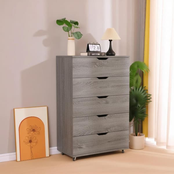Alfonsine Gray 5-drawer 31.25 in. W Chest of Drawers with Wheels