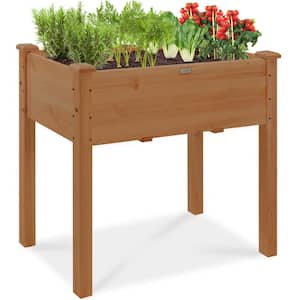 34 in. x 18 in. x 30 in. Elevated Garden Bed, Wood Raised Planter Box w/Bed Liner - Acorn Brown
