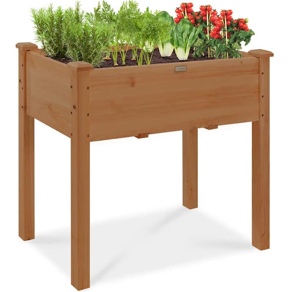 Best Choice Products 34 in. x 18 in. x 30 in. Elevated Garden Bed, Wood Raised Planter Box w/Bed Liner - Acorn Brown
