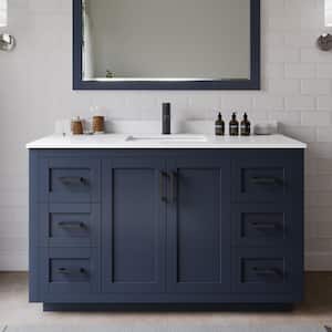 Miranda 54 in. W x 22 in. D x 33.75 in. H Single Bath Vanity in Dark Blue with White Cultured Marble Top