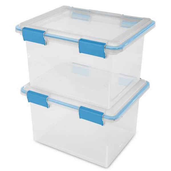 Basics 32 Quart Stackable Plastic Storage Bin with Latching Lid-  Clear/ Grey- Pack of 6
