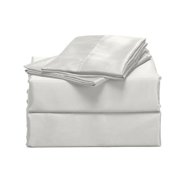 Luxury Home 4-Piece White Solid Satin Microfiber King Sheet Set LH-2000 ...