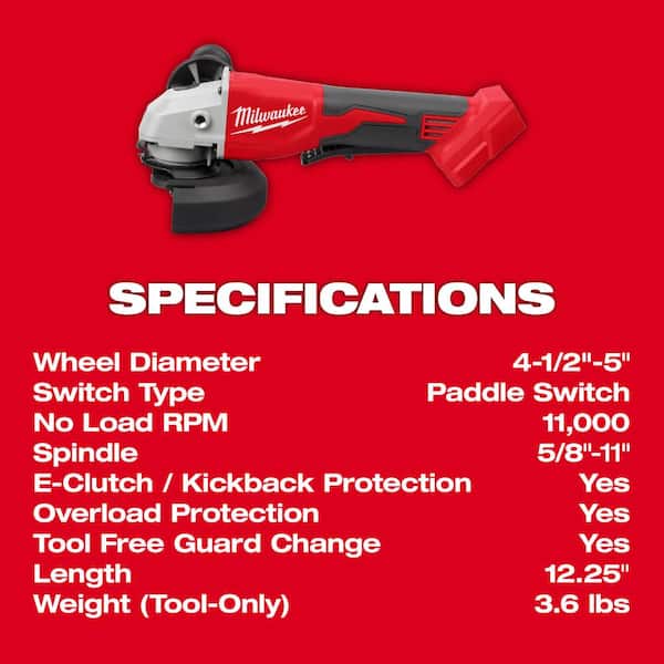 Milwaukee - M18 18V Lithium-Ion Brushless Cordless 4-1/2 in./5 in. Grinder w/Paddle Switch (Tool-Only)