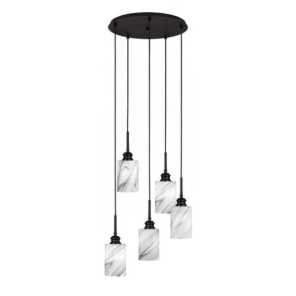 Unbranded Albany 60-Watt 17 in. 5-Light Espresso Cord Pendant Light Onyx Swirl Glass Shade No Bulbs included