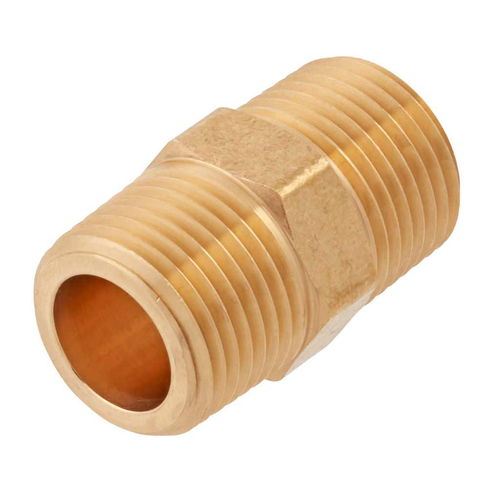 Everbilt 3/8 in. x Close MIP Brass Hex Nipple Fitting 802619 - The