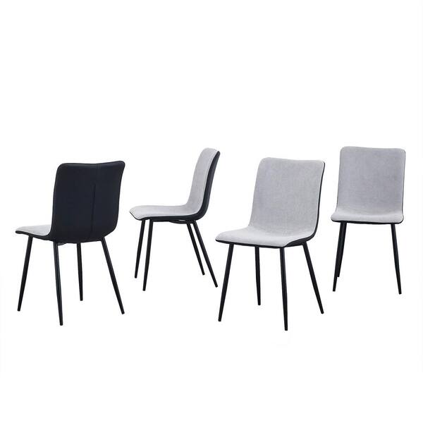 Angel Sar Light Gray Linen Fabric Dining Chairs Set of 4 with Black Metal Legs