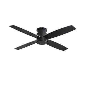 52 in. Black and Silver Flush Mount DC Ceiling Fan without Lights, 4 Reversible Blades