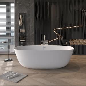 Moray 59 in. x 30 in. Solid Surface Stone Resin Flatbottom Freestanding Bathtub Soaking Bathtub in Matte White