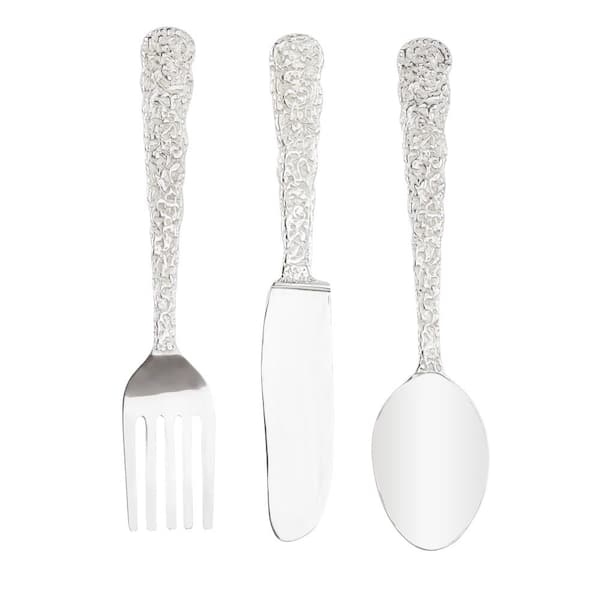 Set Of 3 Aluminum Metal Utensils Knife Spoon And Fork Wall Decors
