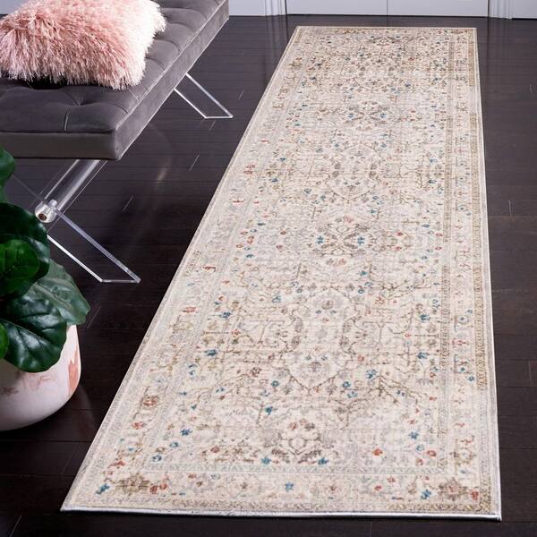 Vintage Persian 2 ft. x 8 ft. Ivory/Sage Ornate Border Runner Rug