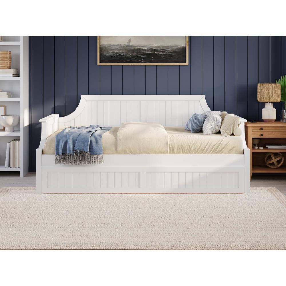 White Twin Wood Daybed with Trundle and Storage Drawers