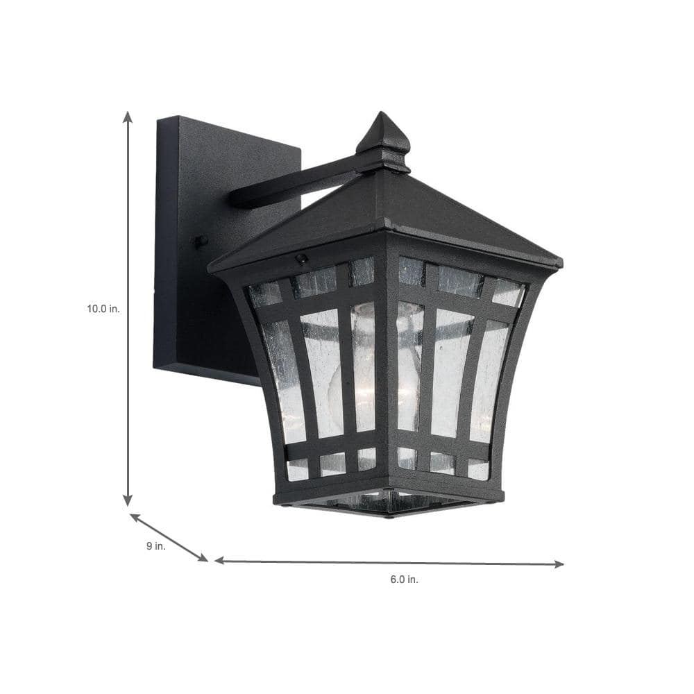 Black Outdoor Wall Lantern with Clear Seeded Glass