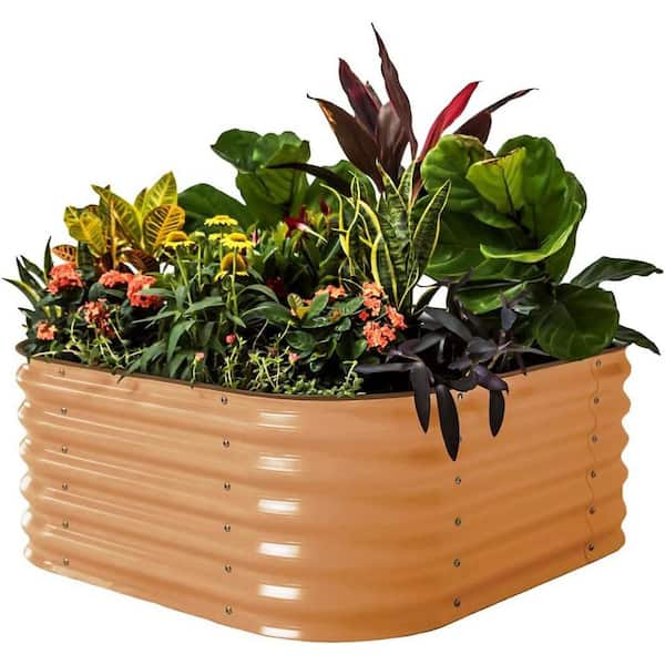vego garden 17 in. Tall 4-In-1 Modular Metal Raised Gardening Beds Kit Metal Planter Box, Terra Cotta