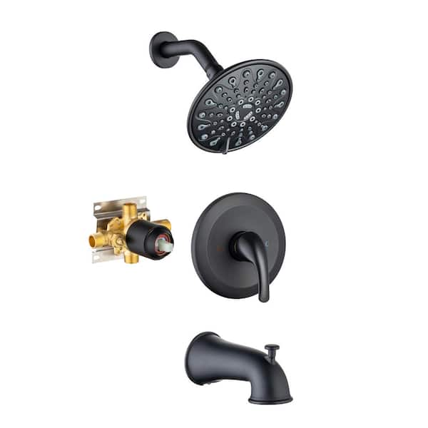 Mondawe Mondawell 6-Spray Patterns Single-Handle 6 in. Wall Mount Rain Fixed Shower Head with Valve and Spout in Matte Black