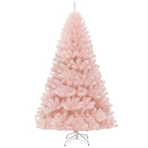 7 ft. Pink Unlit Hinged PVC Artificial Christmas Tree with Metal Stand