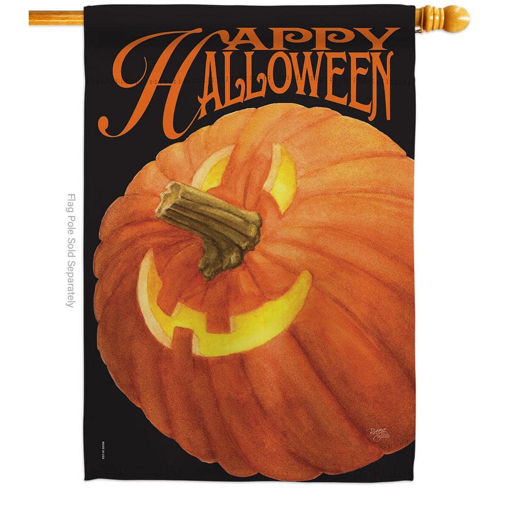 Breeze Decor 28 in. x 40 in. Jack O Lantern Fall House Flag Double-Sided Decorative Vertical Flags