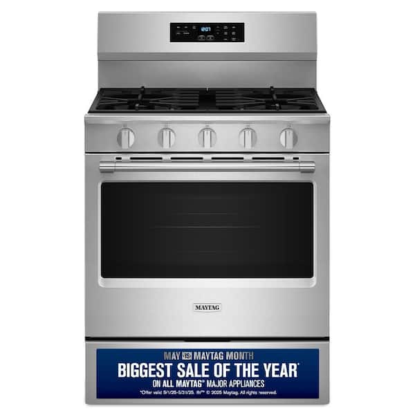 Maytag 30 in. 5 Burners Freestanding Gas Range in Fingerprint Resistant Stainless Steel with No Preheat Air Fry