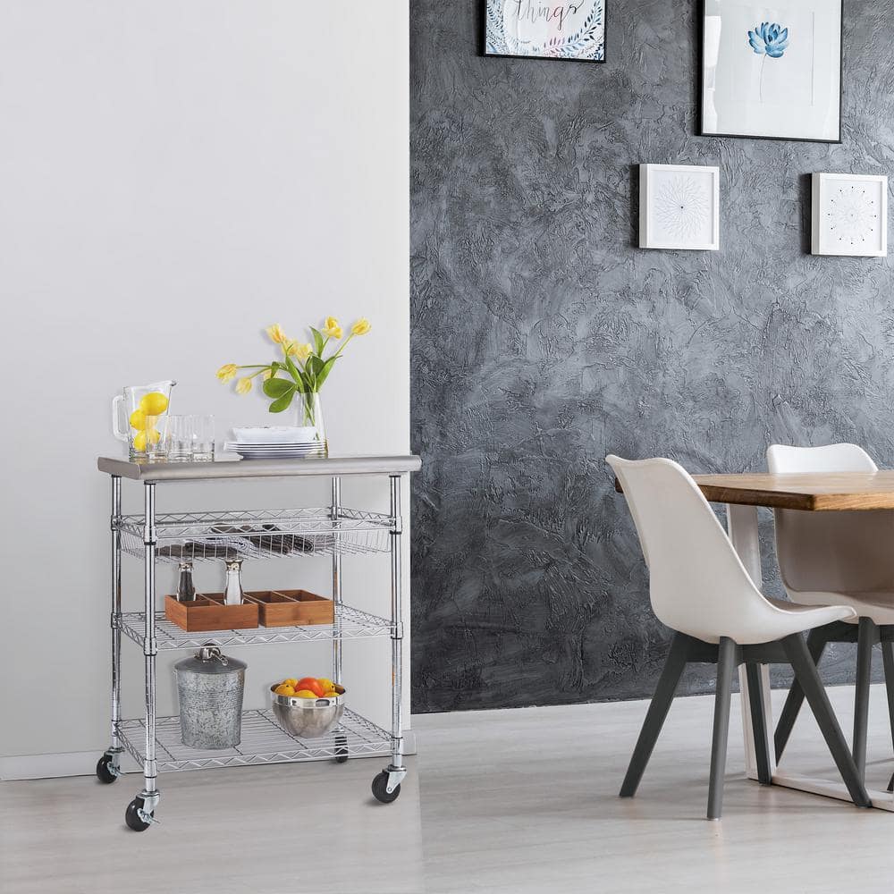 Stainless Steel Kitchen Cart with Adjustable Shelves and Wheels