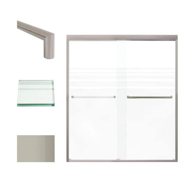 Transolid Frederick 59 in. W x 70 in. H Sliding Semi-Frameless Shower Door in Brushed Stainless with Frosted Glass
