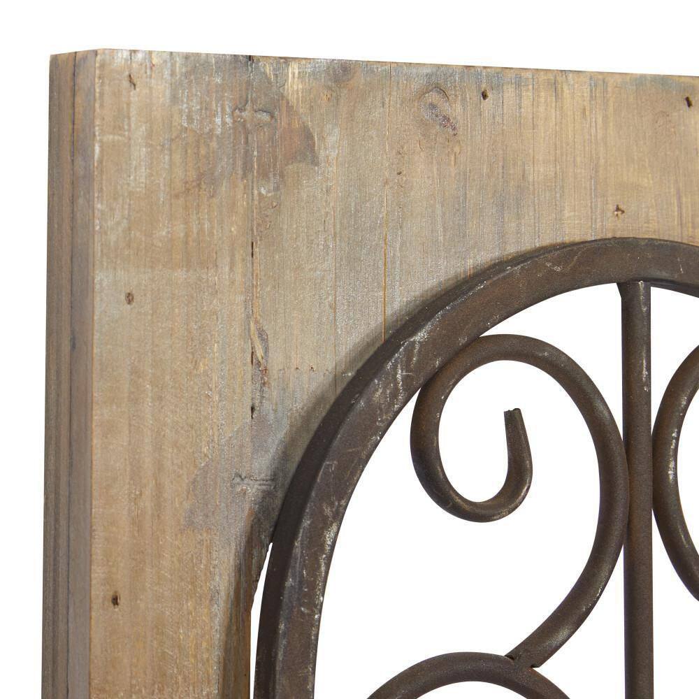 Rustic Brown Wood and Metal Scroll Wall Hanging