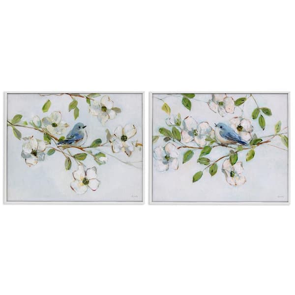 Perched Bluebirds on Branch by Sally Swatland 2 Piece White Framed Nature Giclee Art Print 24 in. x 30 in.