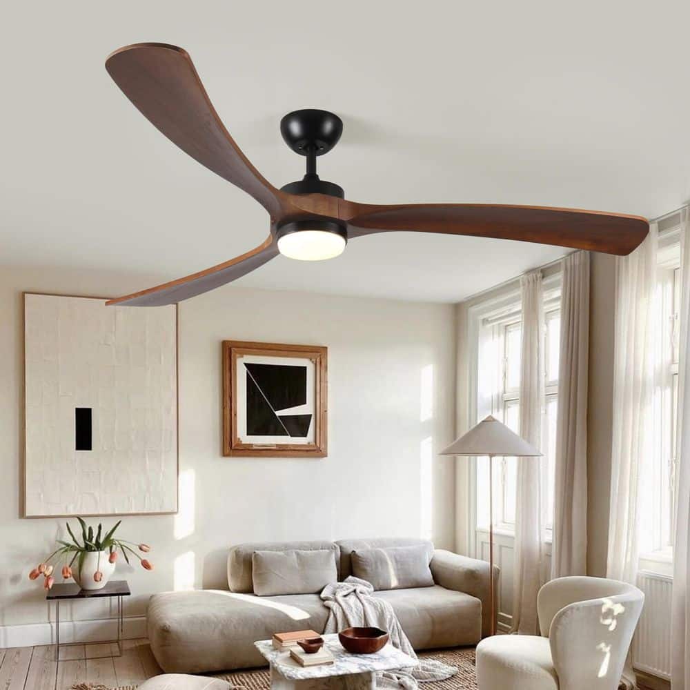 72 in. Modern Walnut Ceiling Fan with 3 Solid Wood Blades, LED Light and Remote, Dimmable for Bedroom, Living Room price history on PriceWatchPro