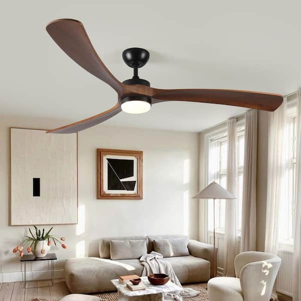 72 in. Modern Walnut Ceiling Fan with 3 Solid Wood Blades, LED Light and Remote, Dimmable for Bedroom, Living Room
