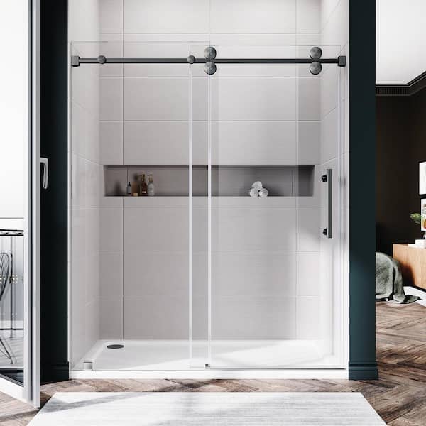 UNIKOO UKS04 56 to 60 in. W x 72 in. H Sliding Frameless Shower Door in Space Gray, Enduro Shield 3/8 in. SGCC Clear Glass