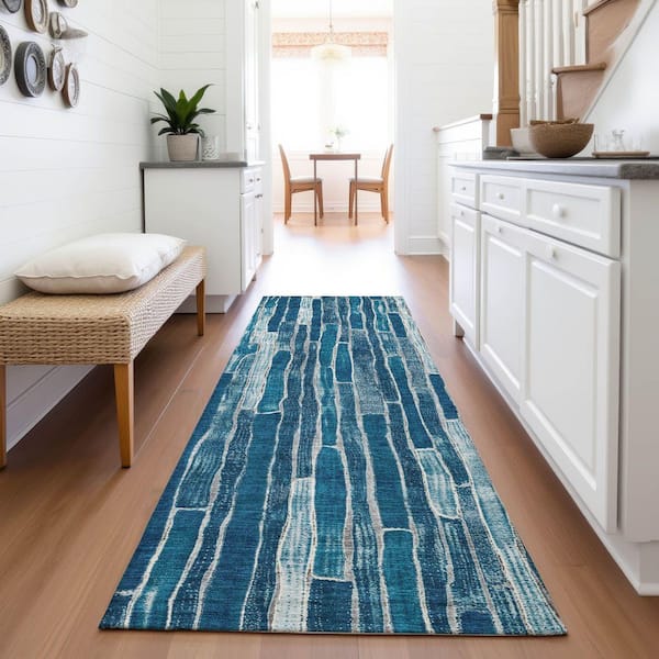 Mayfield Premium Machine Washable Abstract AMF1301 Blue 2 ft. 3 in. x 7 ft. 6 in. Runner Rug