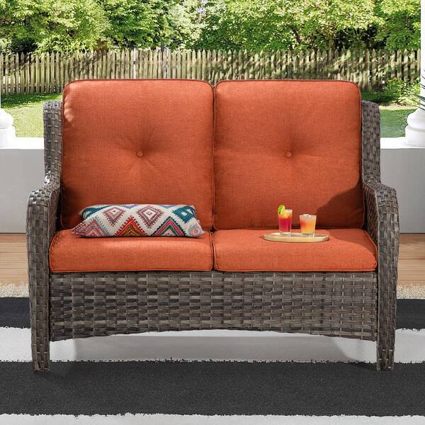 Gardenbee Brown Wicker Outdoor Patio Loveseat 2Seat Sofa Couch with