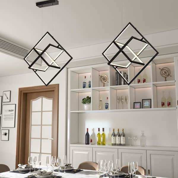 3-Light 19.7 in. Black Modern Geometric Dimmable LED Pendant Dining Kitchen Ceiling Lights Foyer Bedroom Lighting