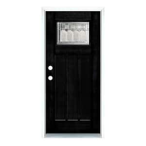 36 in. x 80 in. Right-Hand Inswing Classic Craftsman Vintage Glass Black Stained Fiberglass Prehung Front Door