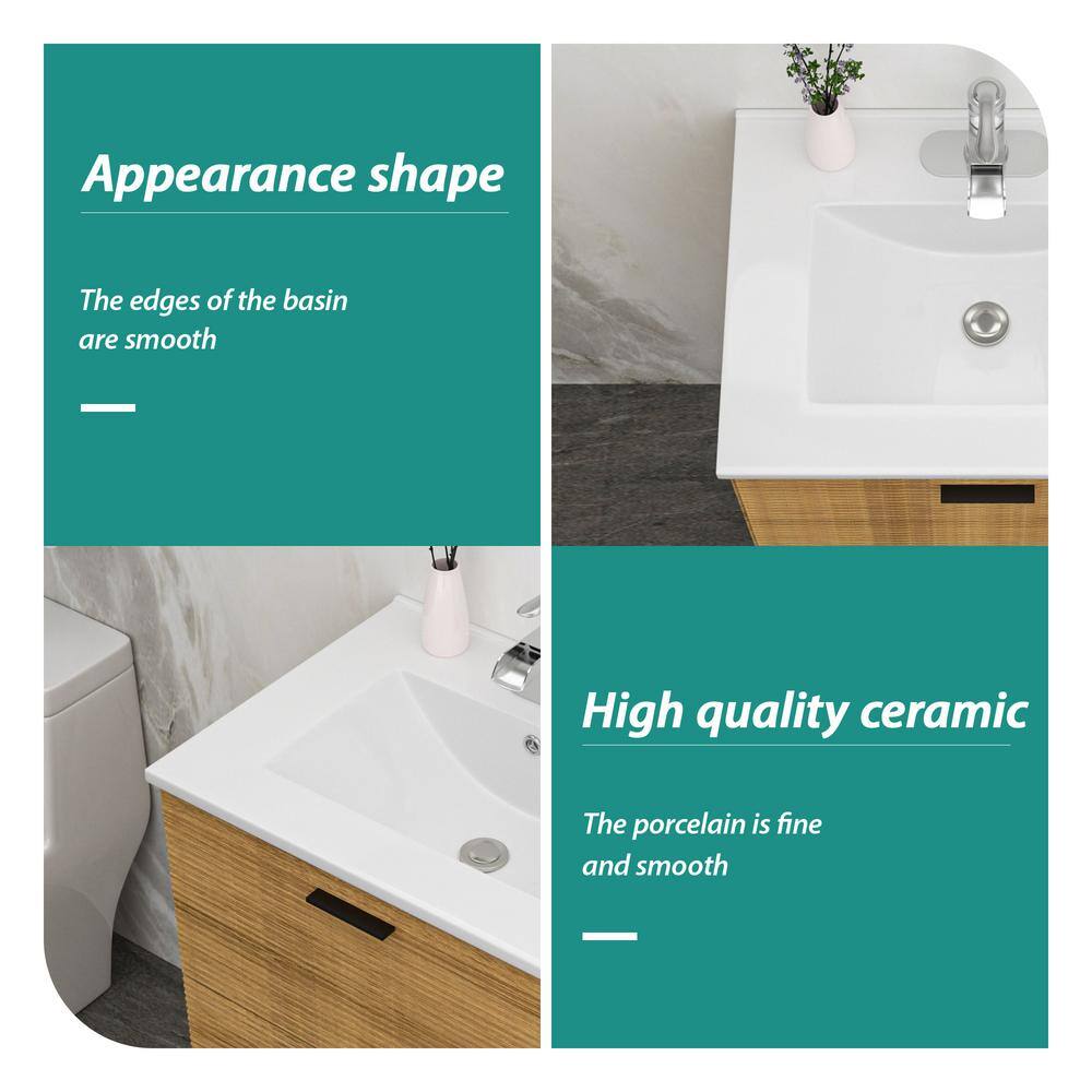 24x18" White Ceramic Rectangular Vanity Top with Single Sink