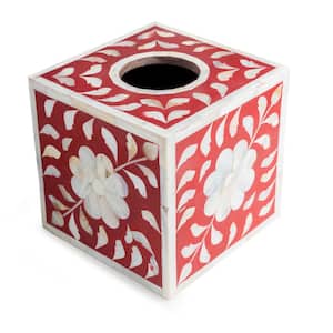 Jodhpur Mother of Pearl Tissue Box Cover in Burgundy