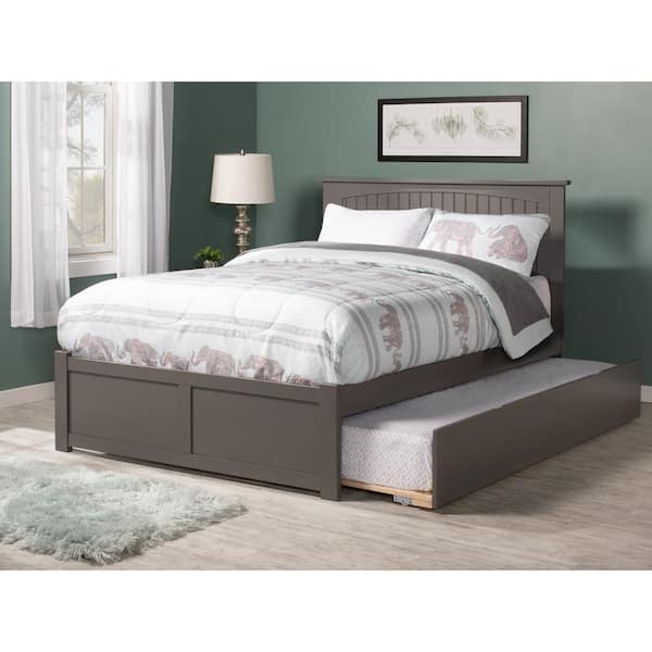 Nantucket Grey Queen Platform Bed with Footboard and Twin XL Trundle