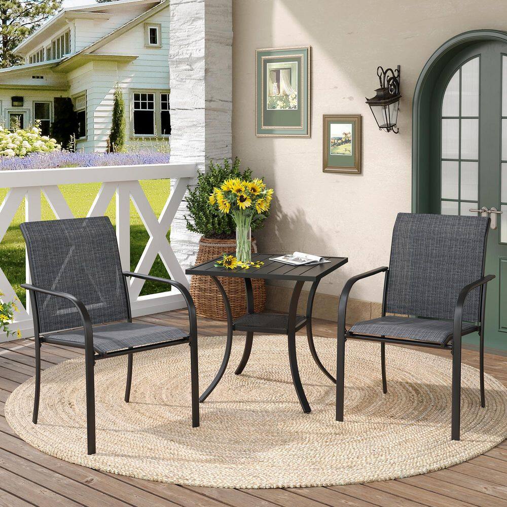 3-Piece Metal Patio Dining Set with Black Square Table and 2 Grey Dining Chairs for Outdoor Use price history on PriceWatchPro