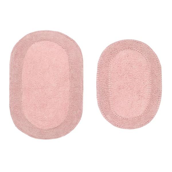Double Ruffle Collection 100% Cotton Bath Rugs Set, 2-Piece Set(S+M), Pink