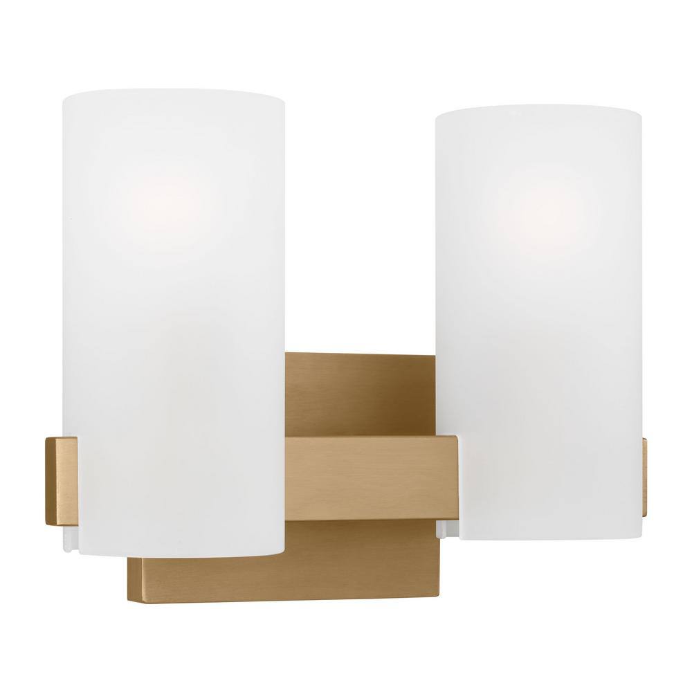 Rhode Satin Brass 2-Light Vanity with Etched Glass Shades