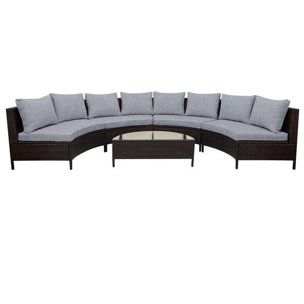 ATHMILE 26.8 in. W Armless 5-Piece Half-Moon Fabric Sectional Sofa in Gray
