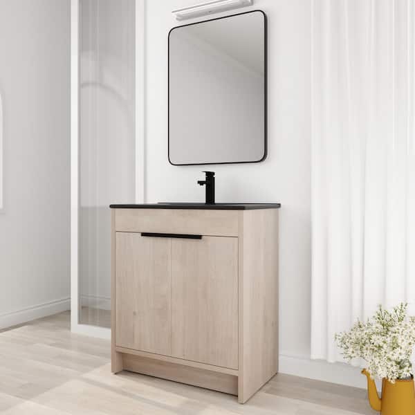 FAMYYT 30 in. W x 18.3 in. D x 34 in. H Freestanding Bath Vanity in Black with Black Ceramic Top and Sink