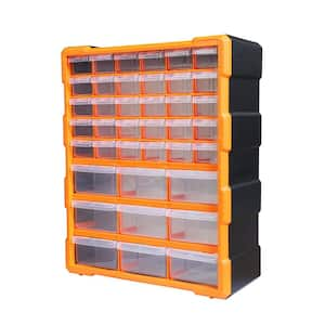 39-Drawers Plastic Storage Cabinet Organizer for Desktop or Wall Mounted Organization, Black/Orange