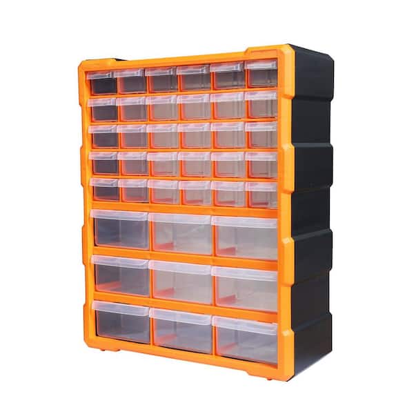 Big Red 39-Drawers Plastic Storage Cabinet Organizer for Desktop or Wall Mounted Organization, Black/Orange