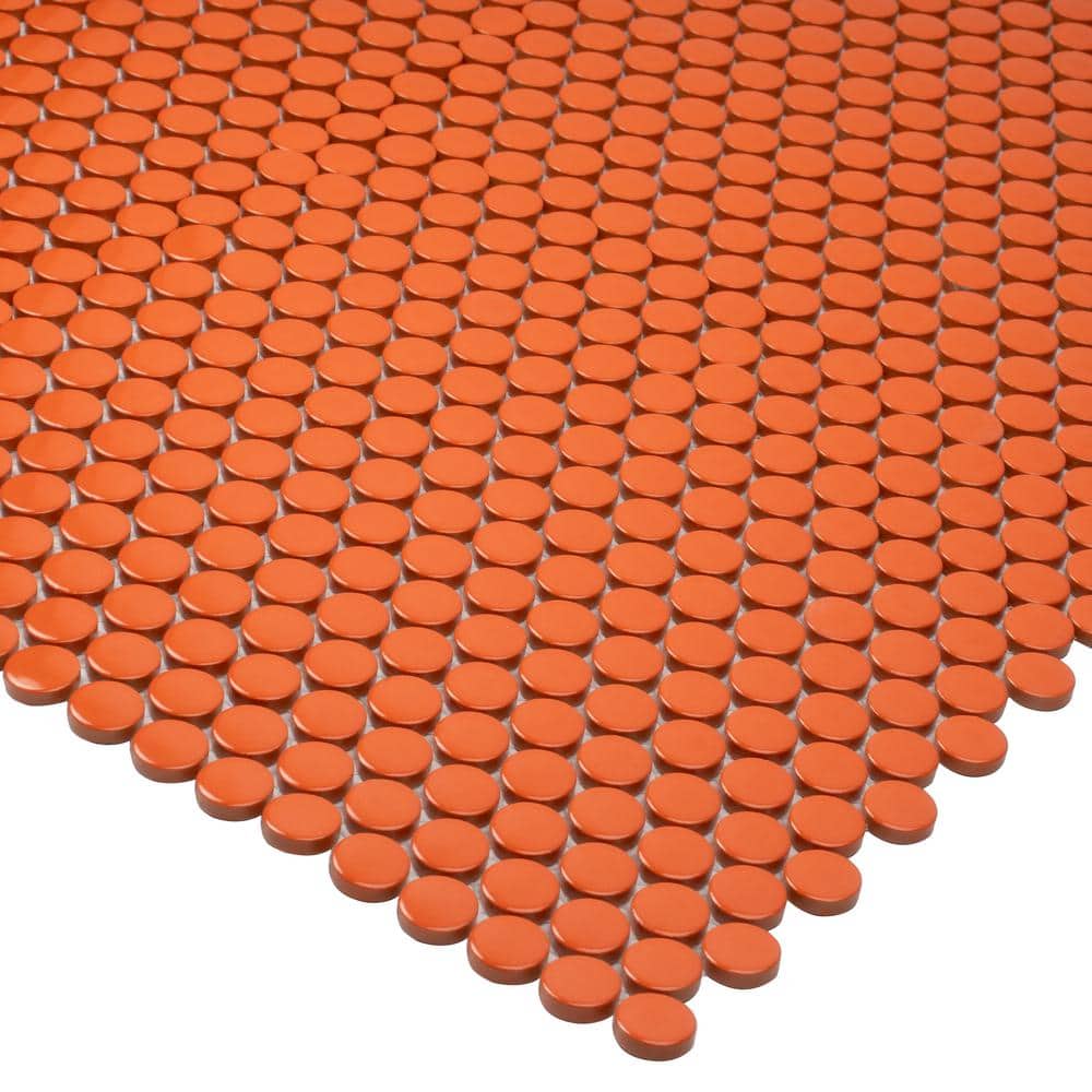 Cirkel 12.4'' Orange Glossy Porcelain Mosaic Tile Sheet