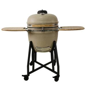 21 in. Kamado Ceramic Charcoal Grill in Taupe with Free Cover, Electric Starter and Pizza Stone