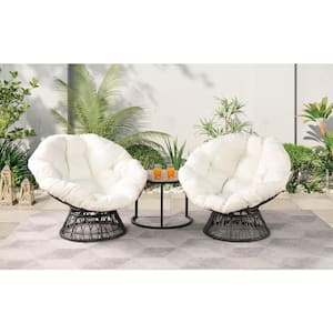 Rome Dark Brown Swivel Papasan Chair Wicker Outdoor Lounge Chair with Beige Cushions (2-Pack)