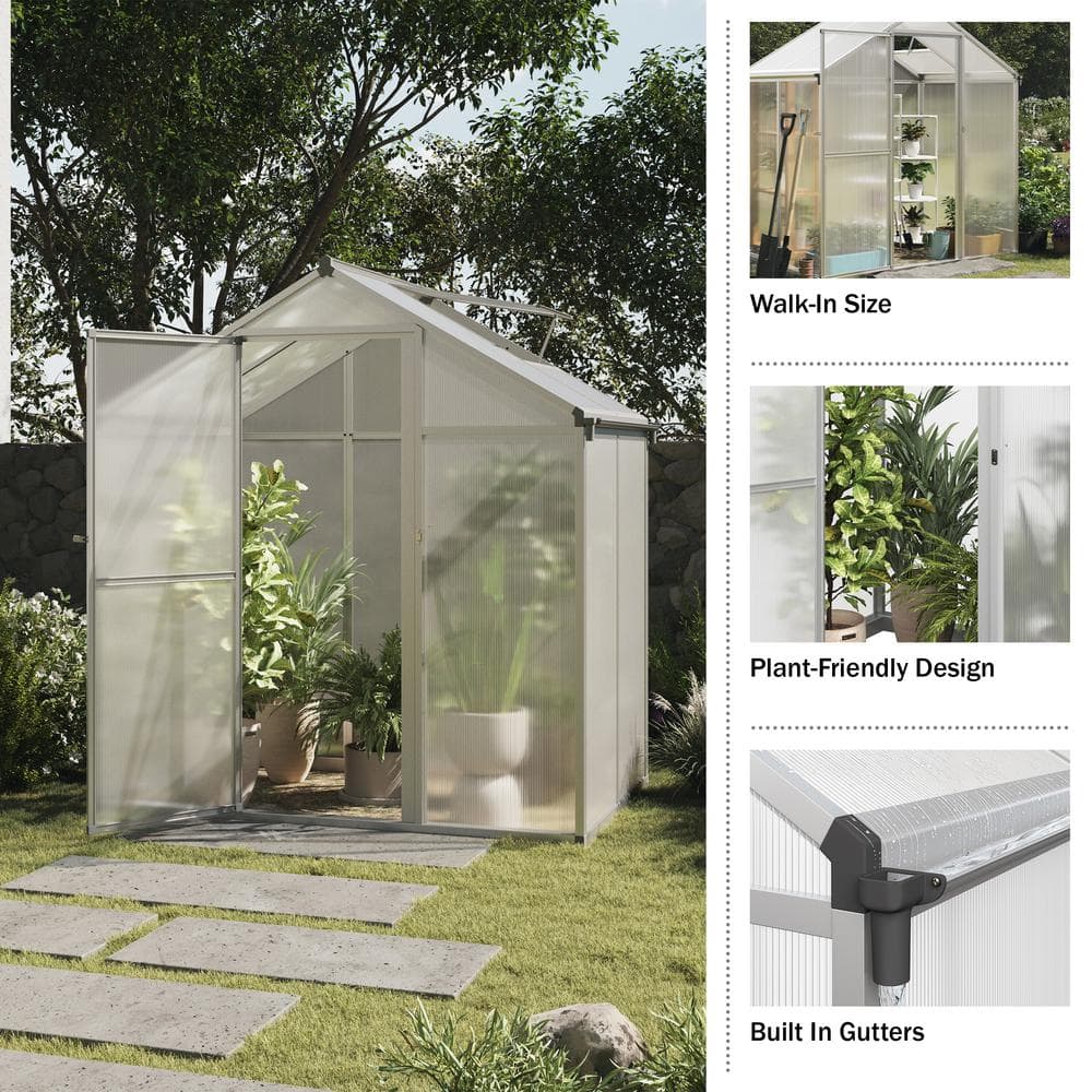4ft x 6ft Aluminum Frame Walk-In Greenhouse with Polycarbonate Panels